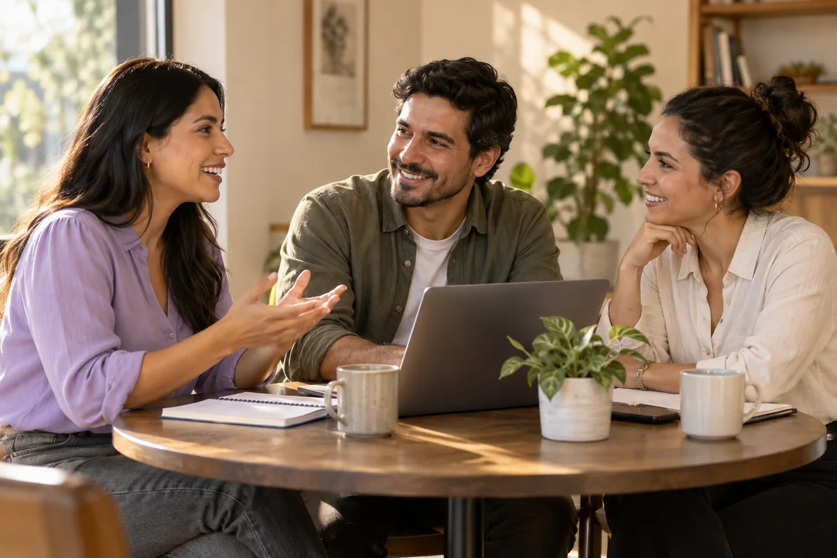 Profesionales compartiendo ideas alrededor de una mesa